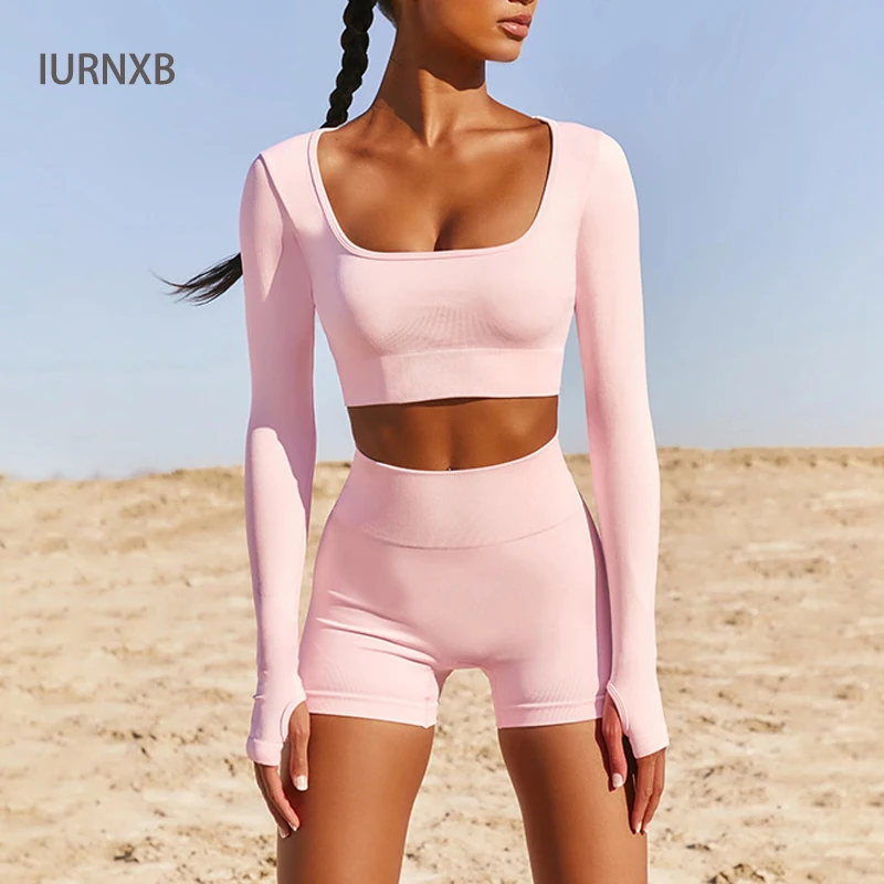 Женский комплект из 2 предметов для йоги футболка с длинным рукавом и леггинсы