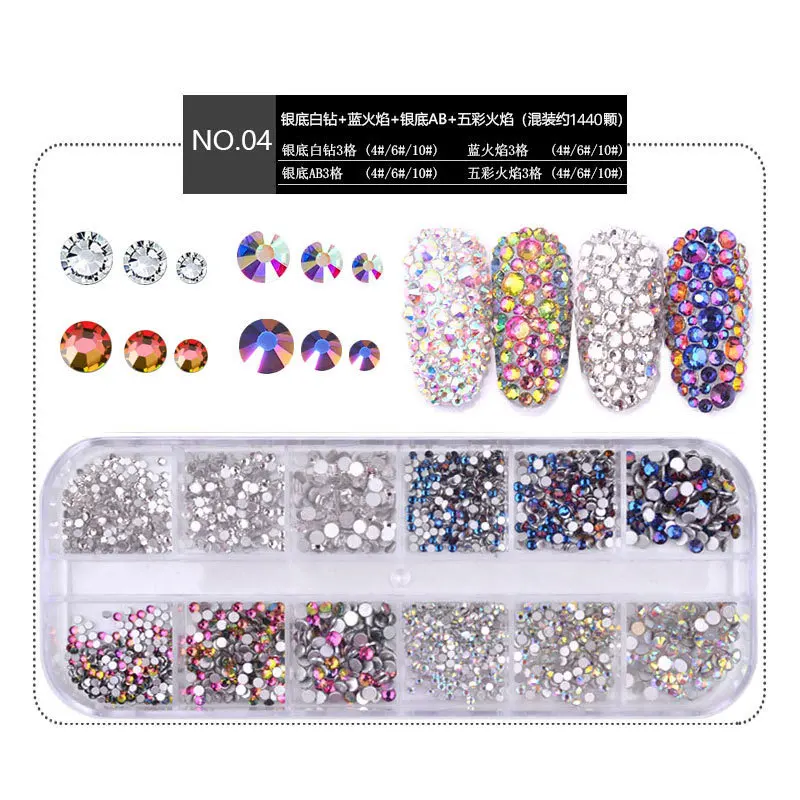 1440pcs Nail Rhinestone AB Crystal Alloy Flat Back Nails Stone Gems Glass Jewelry 3D Nail Art Decorations DIY Design Box