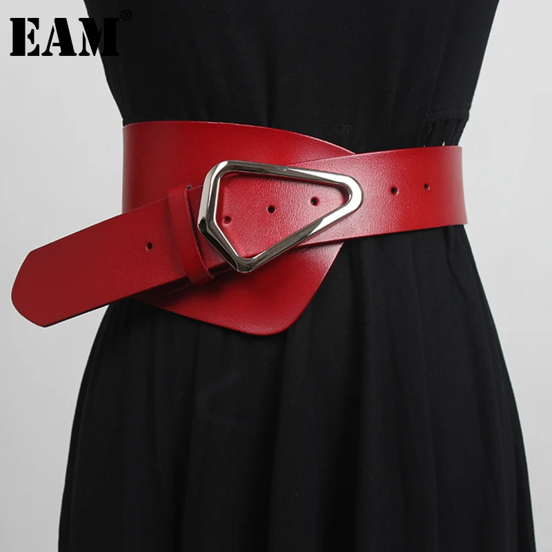 [EAM]  Irregular Genuine Leather Wide Multicolor Belt Personality Women New Fashion Tide All-match Spring Autumn 2023 1DD3996