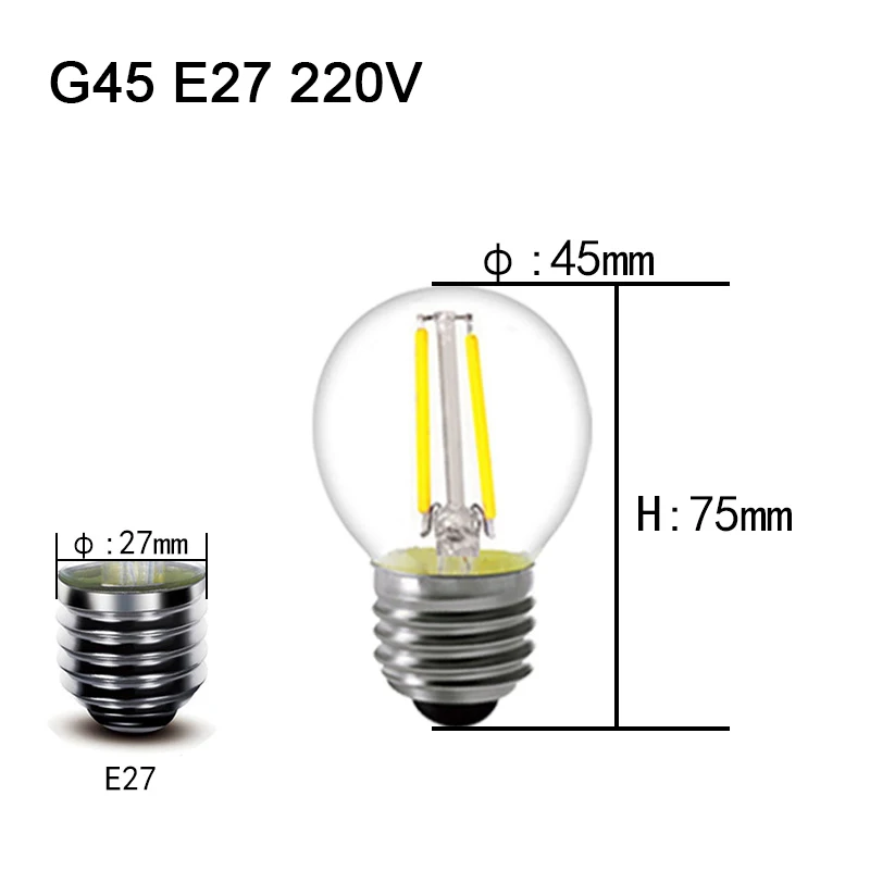 G45 E27 glass Матовый E14/E27/B22 Светодиодный светильник 2 Вт 4 Вт 6 Вт затемнения G45 COB винтажная лампа накаливания Эдисона стеклянная шариковая лампа домашний декор - Испускаемый цвет: G45 E27 glass