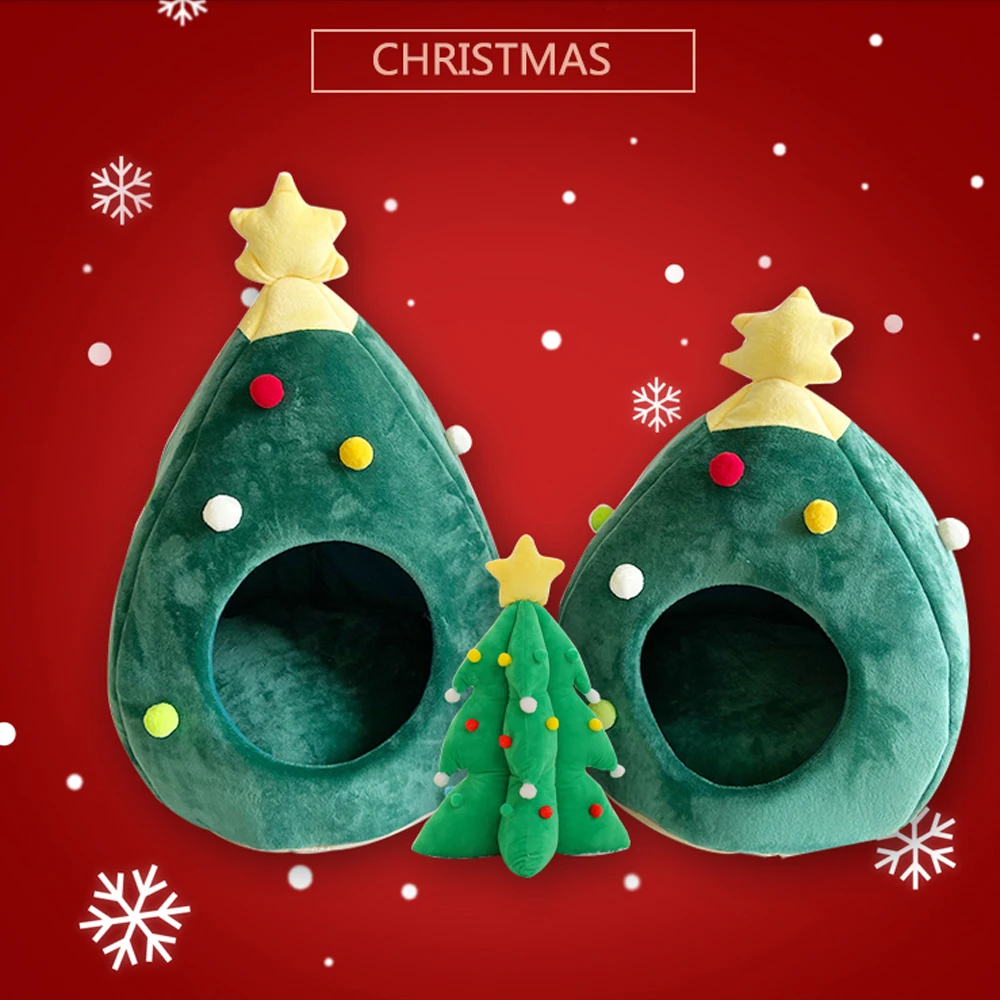 Милая Рождественская елка в форме кошки спальная кровать домик для щенка