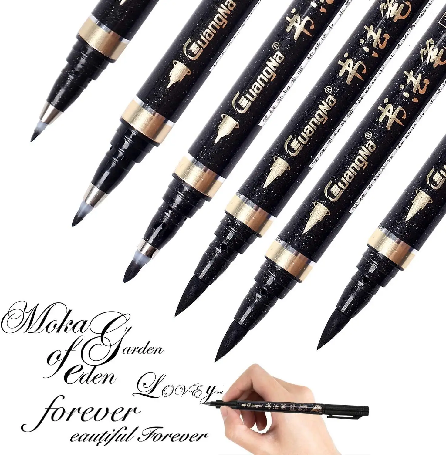 

Calligraphy Pen - Reastar 6 Pcs Black Brush Marker Pen Hand Lettering Pens - for Lettering, Beginners Writing, Signature