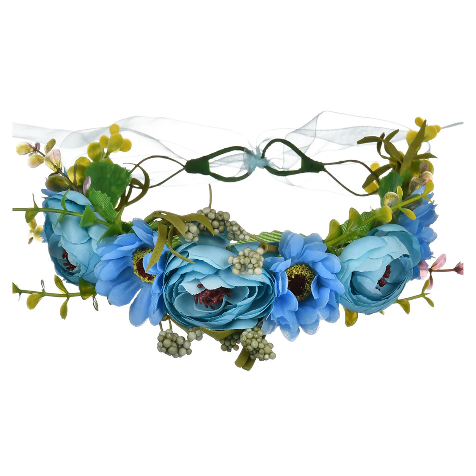 

Adjustable Flower Headband Party Cloth Artificial Beach Wedding 18cm Long Lasting Festival Headpiece Floral Garland With Ribbon