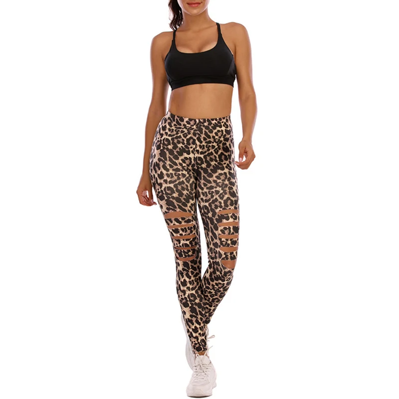 

Autumn Leopard Printed Leggings Fashion Ladies Hollow Out High Waist Slim Female Breathable Fitness Leggings