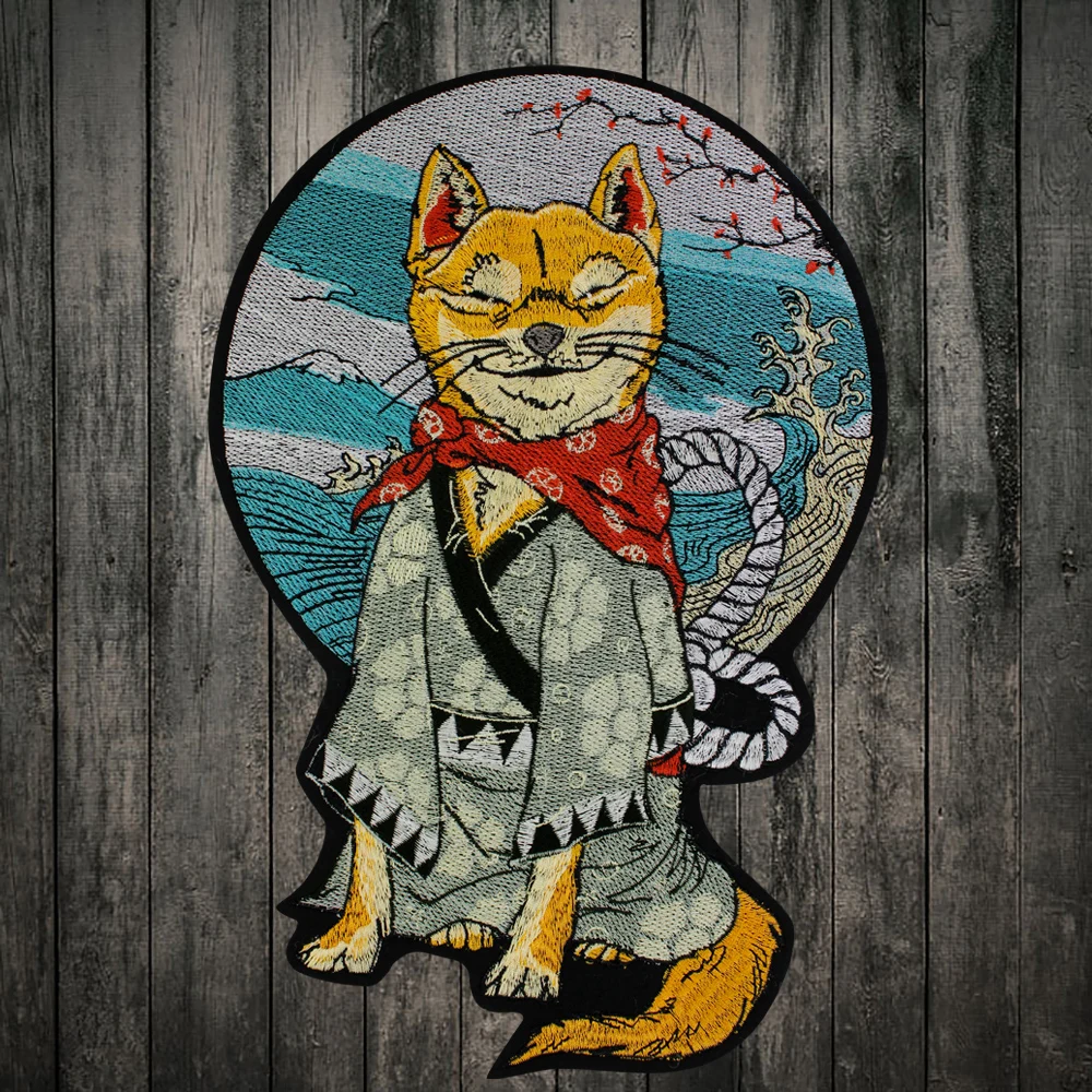 Татуировки кошка с ножом вышивка патч японская культура лапша Утюг на крутой
