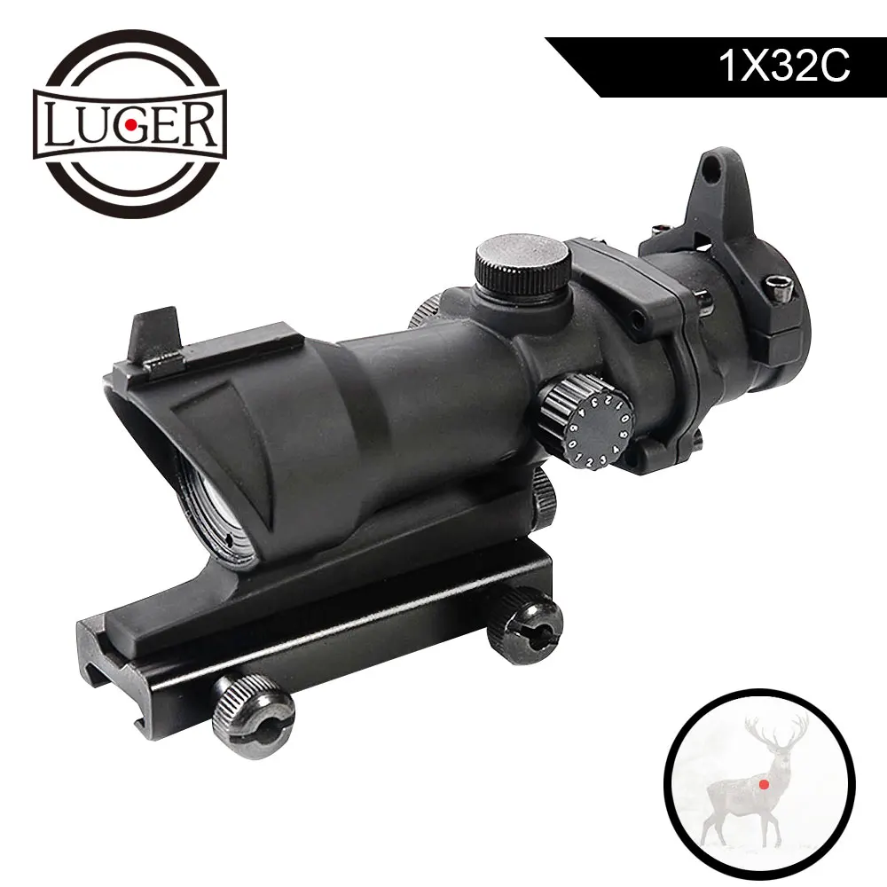LUGER охотничий Оптический Прицел ACOG 1X32 тактический Красный Зеленый точечный прицел с подсветкой прицел с 20 мм Рельсом для страйкбола пистолет