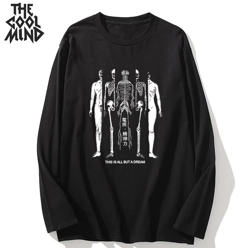 

COOLMIND 100% cotton streetwear cool long sleeve men tshirt casual o-neck men t shirt autumn loose t-shirt mens tee shirts