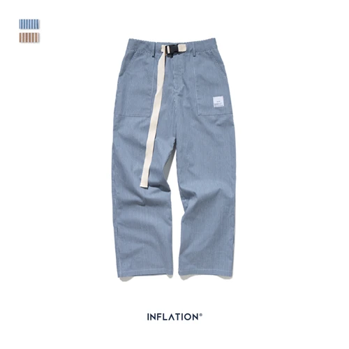 INFLATION Men Casual Pants Winter Streetwear Old Fashion Stripe Pants Straight Elastic Waist Casual Stripe Men Pants 93421W - Цвет: Blue
