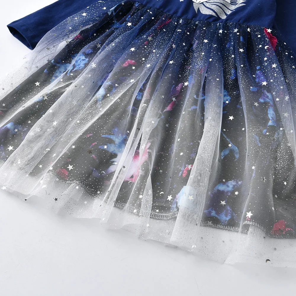 VIKITA-vestidos elegantes para ni&ntilde;as, vestido de tul princesa con estampado de unicornio y lentejuelas-4