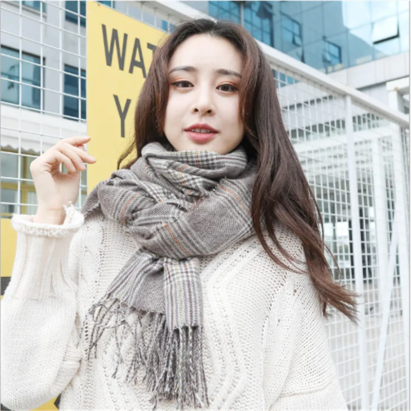 

Вязаный клетчатый женский шарф Hirigin 2020, весенне-зимние теплые кашемировые шарфы, шали, роскошная брендовая Шейная бандана, Женская Пашмина