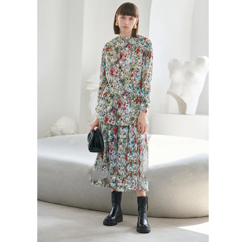 

She Beaty Runway 2021 Midi Skirts Floral Printed High Street Harajuku Women Clothes Korean Fashion Traf Long Skrit Vintage Mujer
