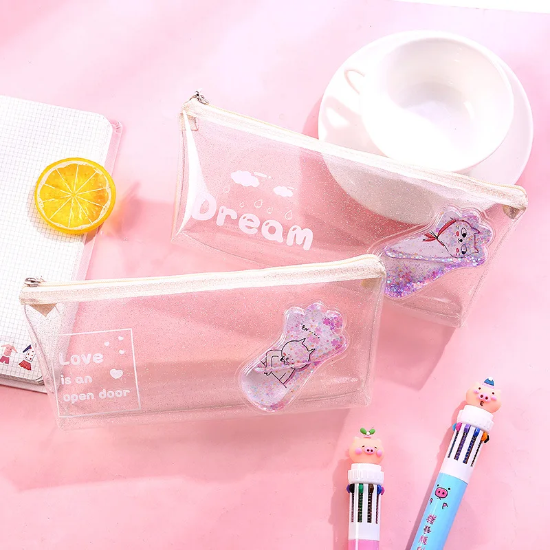 Прозрачный чехол карандаш из ПВХ с милым когтем кота сумка для канцелярских