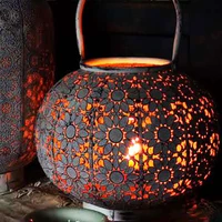 hurricane glass pierced retro handcrafted decorative metal candle lantern