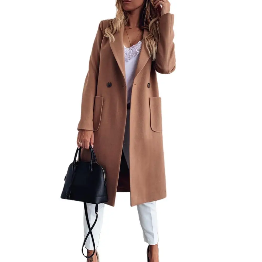 

Women Autumn Winter Lapel Collar Buttons Pockets Long Coat Warm Jacket Overcoat