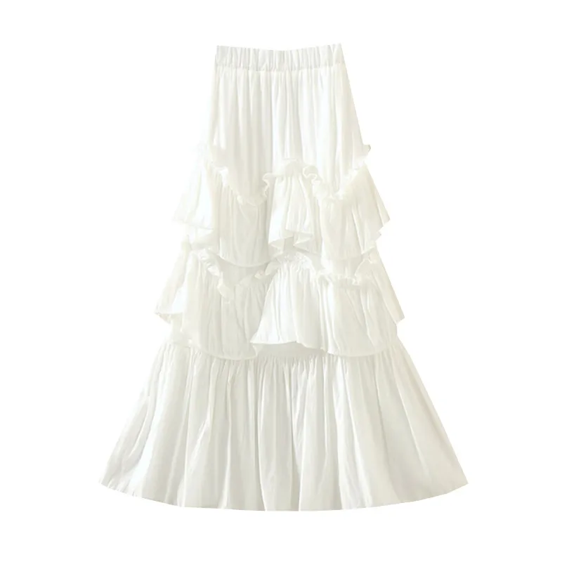 

Summer new irregular skirt women Chiffon splicing medium length A-line skirt layer by layer flounced cake skirt