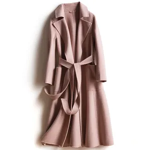 Женское длинное кашемировое пальто с поясом, элегантное офисное шерстяное пальто ручной работы из 2022-ной шерсти, осень 100%