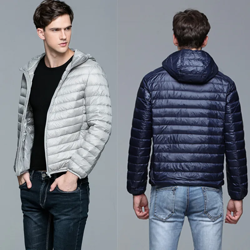 Winter Jacket Men Coat Duck Down Jacket New Ultra Light Thin Hooded Down Coat Portable Windproof Puffer Parkas Male Overcoat