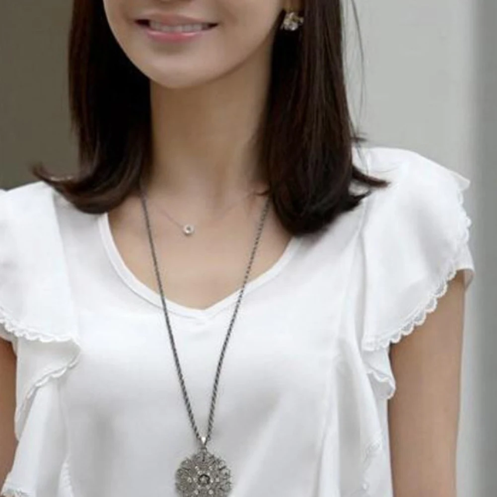 Богемное женское ожерелье Ретро стиль полый цветок кулон на свитер стразы