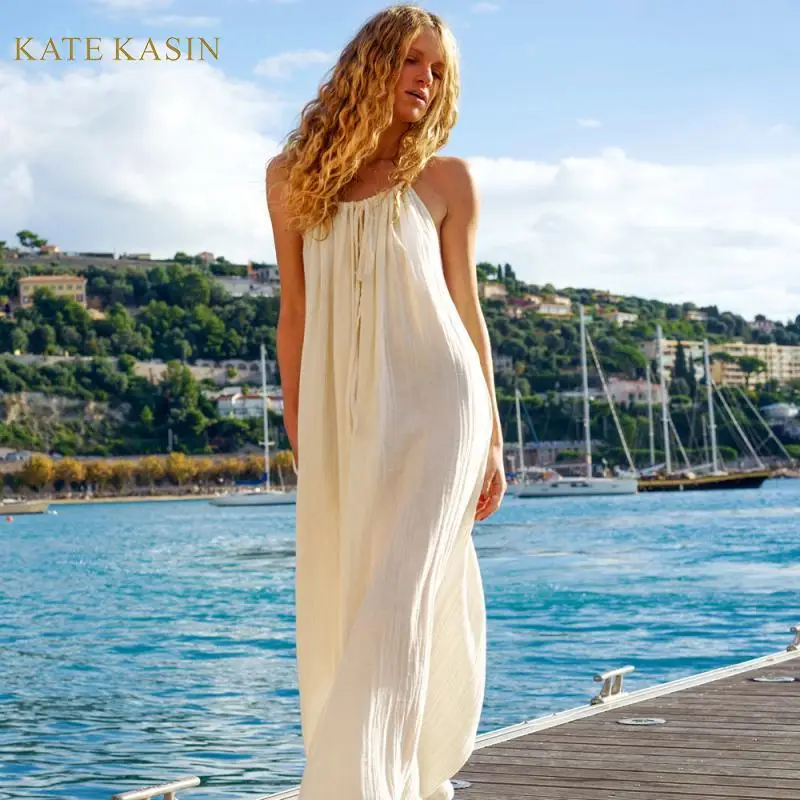 Kate Kasin модное женское хлопковое однотонное платье комбинация без рукавов 2019
