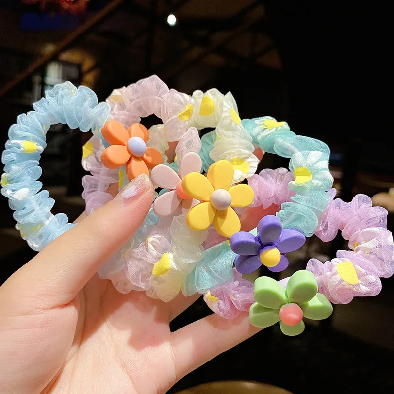 

Transparent Tulle Lace Flower Fruit Animal Eslatic Hair Rubber Bands Scrunchies Hair Ties Acessories For Girls Kids Children