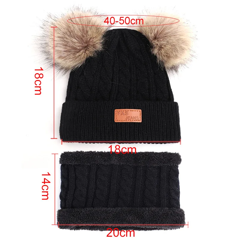 

Children Scarf Hat Set Baby Knitted Hat Warm Wool Plus Velvet Thick Collar Cotton Girls And Boys for 0-24M Child Kids Soft Cap