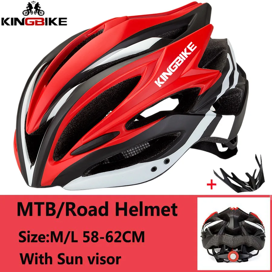 J-691-Red KINGBIKE MTB шлем, велосипедные шлемы, шлем для шоссейного велосипеда, велосипедный шлем для мужчин, дышащий, для езды на открытом воздухе, в форме, с козырьком - Цвет: J-691-Red