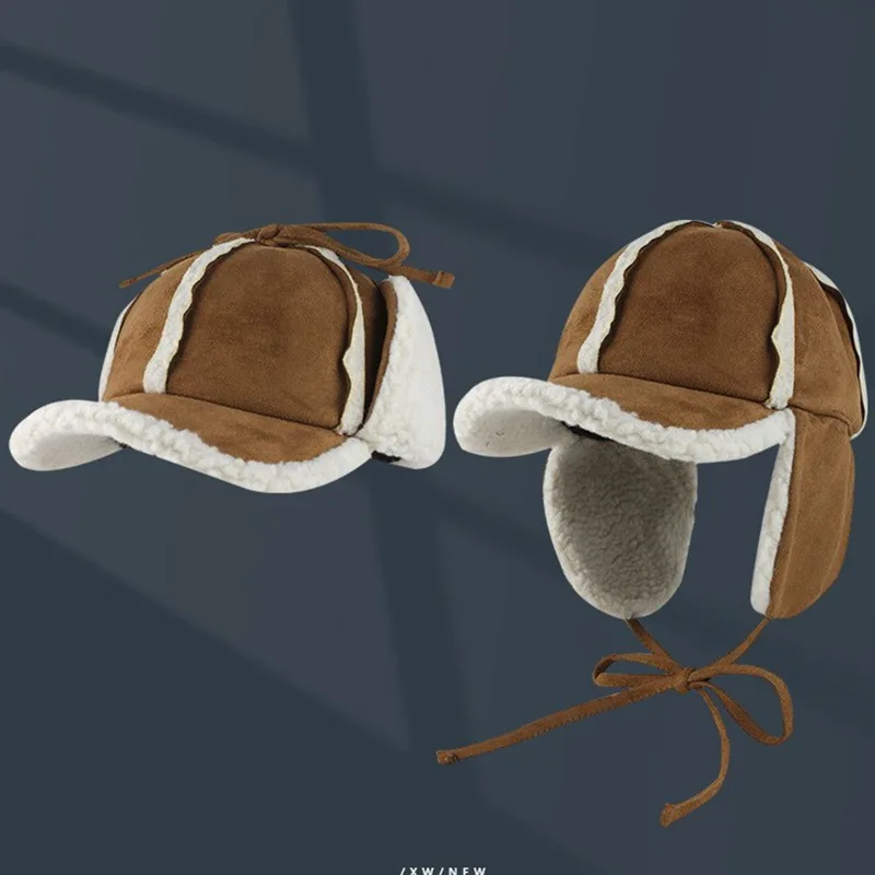 England Version of Suede Detective Hat Men and Women Winter Thick Duck Tongue Ear Protection Warm Plush Retro Ski Bomber Gorras