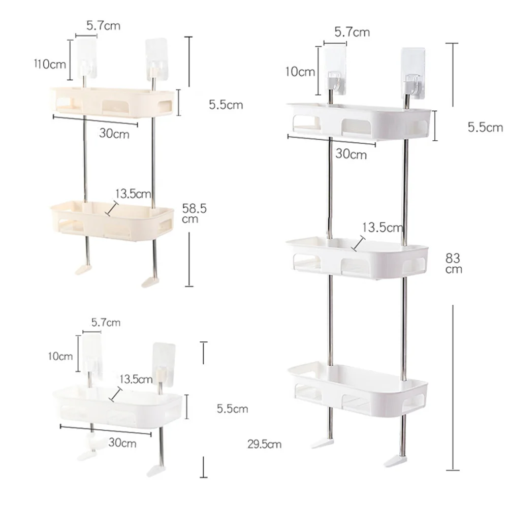 

2-Tiers Toilet Bathroom Shelf Storage Organizer Wall Mount No Drilling Shower Kitchen Basket Multifunctional Rack