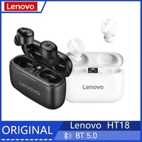 original lenovo ht18 tws wireless bluetooth 5 0 earphone earbuds volume control hifi stereo headset battery 1000mah charging box