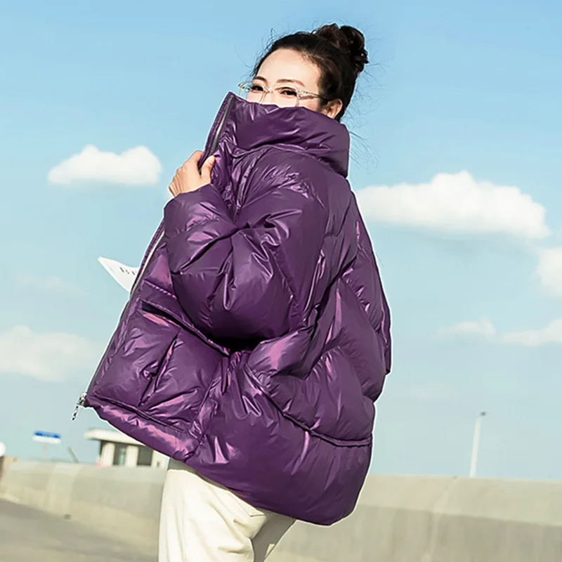 

2020 winter new Korean version of high-quality down jacket short solid color wild white duck down loose collar women's jacket