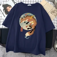 fire cartoon fox japanese print men t shirt kawaii cute clothing harajuku casual mens shirt oversized round neck male t shirts