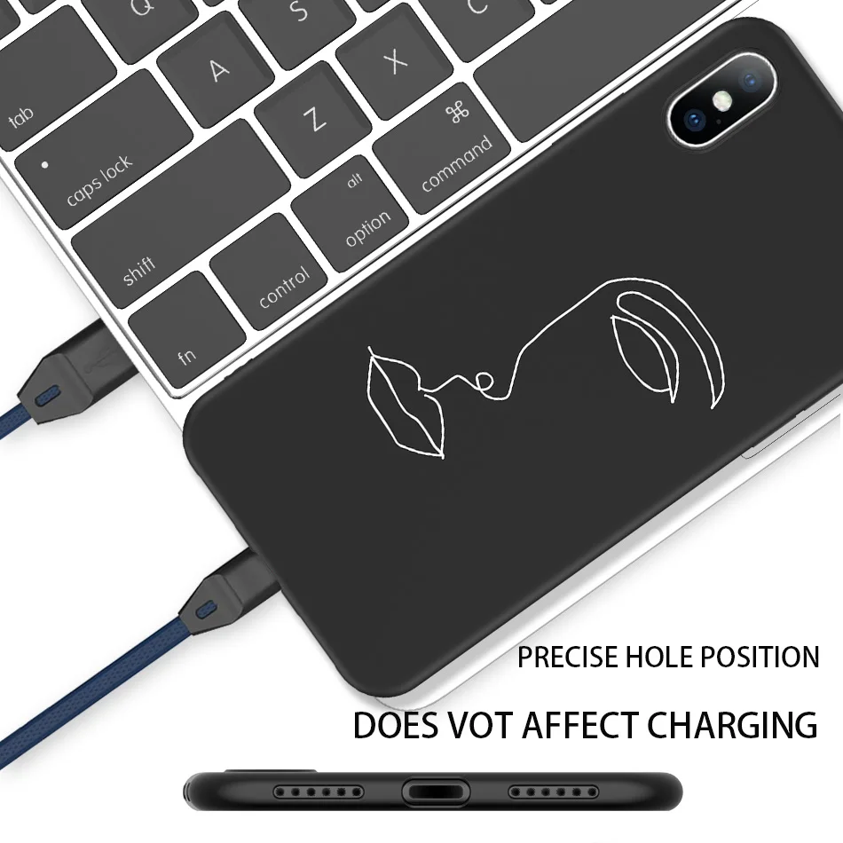 Чехол для телефона для iPhone X XR XS 11 Pro Max 6 6s 7 8 Plus, абстрактное искусство, пара, любовь, сердце, рисунок, мягкий ТПУ Черный чехол