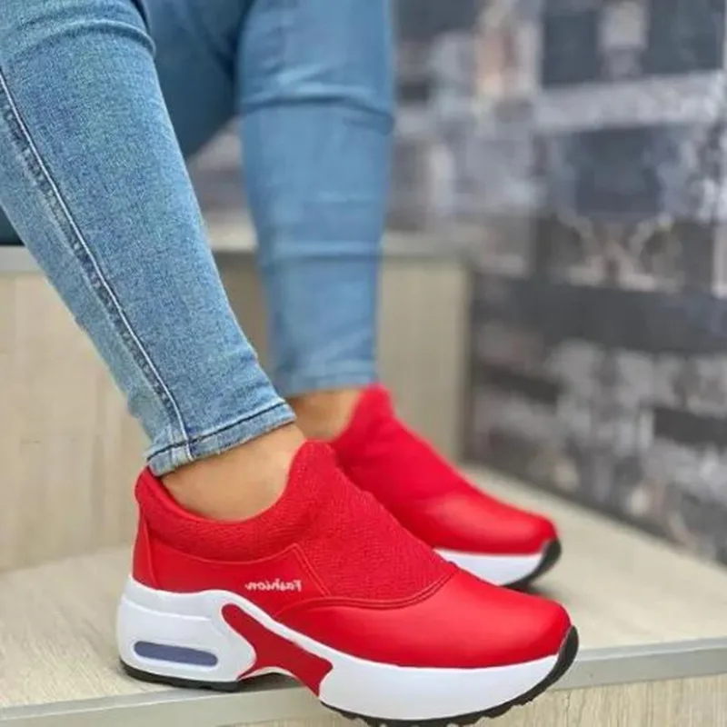 

Women Red Sneakers Ladies Air Cushion Shoes Woman Mesh Sneakers Female Breathable Flats Increase Womens Casual Shoes