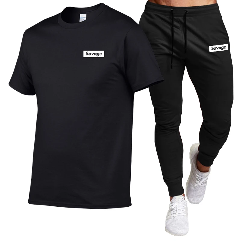 

Hot-Selling Summer Men's Short-Sleeved T-Shirt & Pant Sets Casual Brand Fitness Sports Jogging Suit