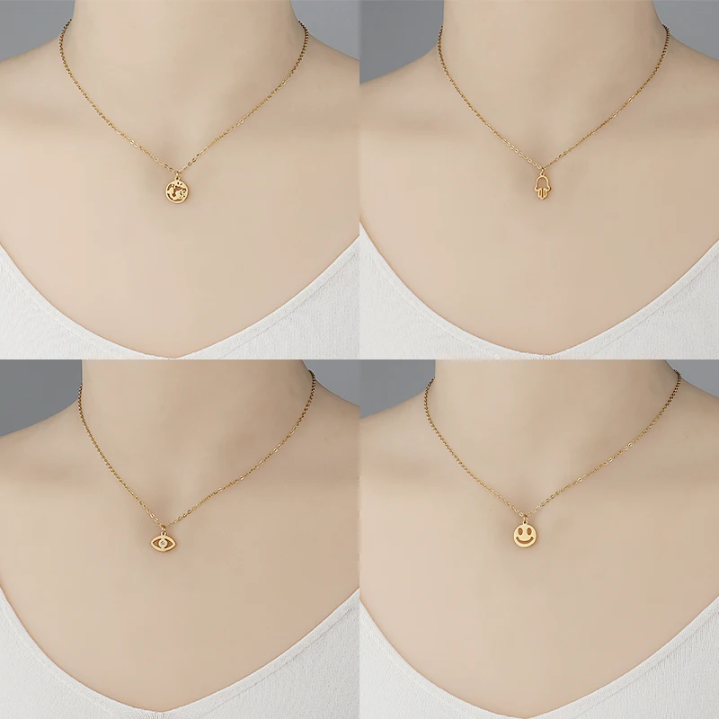 Модные ожерелья с подвесками со смайликом из нержавеющей стали для женщин
