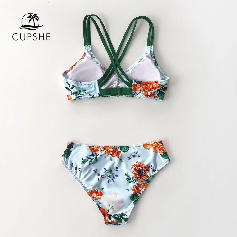 CUPSHE Пион печати шнурок бикини наборы сексуальный Strappy Купальник из двух частей