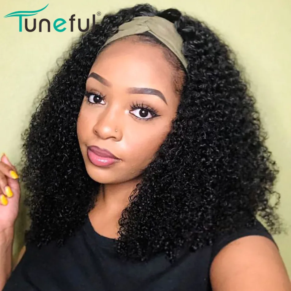 Парик с головной повязкой человеческие волосы курчавые вьющиеся парики Дешевые