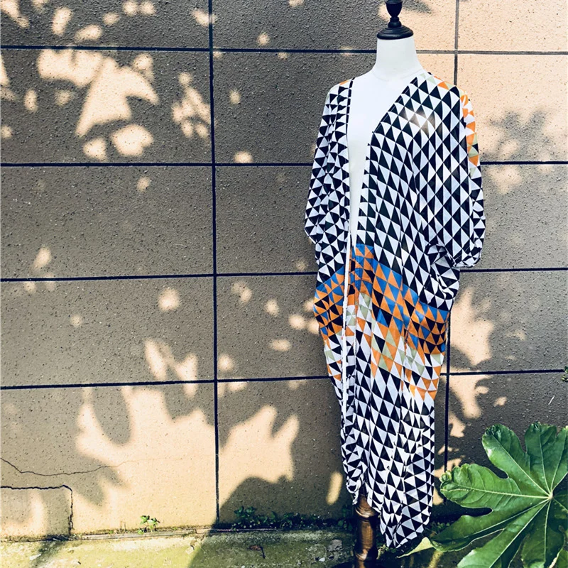2021 Пляжная накидка туники для пляжа с принтом шифоновый длинный кафтан бикини