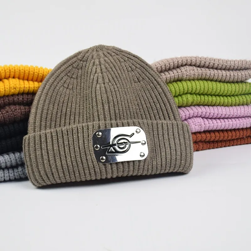 Повседневные облегающие шапки с аниме для мужчин и женщин вязаная зимняя шапка