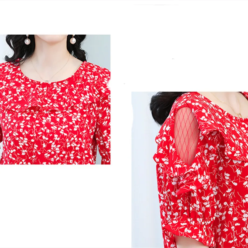 Женская шифоновая рубашка Корейская женская с коротким рукавом и цветочным