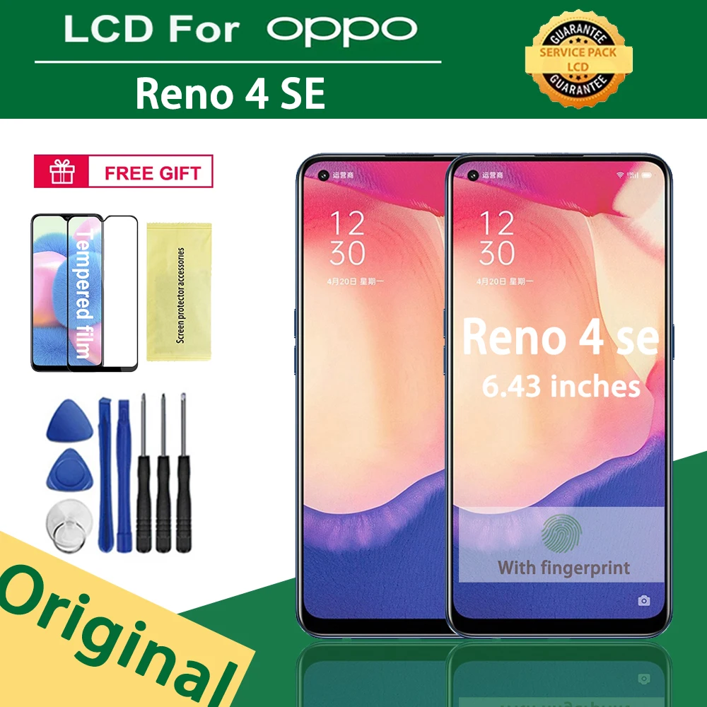 

6.4" Original Display For OPPO Reno 4 SE LCD Touch Screen Digitizer Assembly For Reno 4 SE PEAT00 PEAM00 LCD Display Replacement