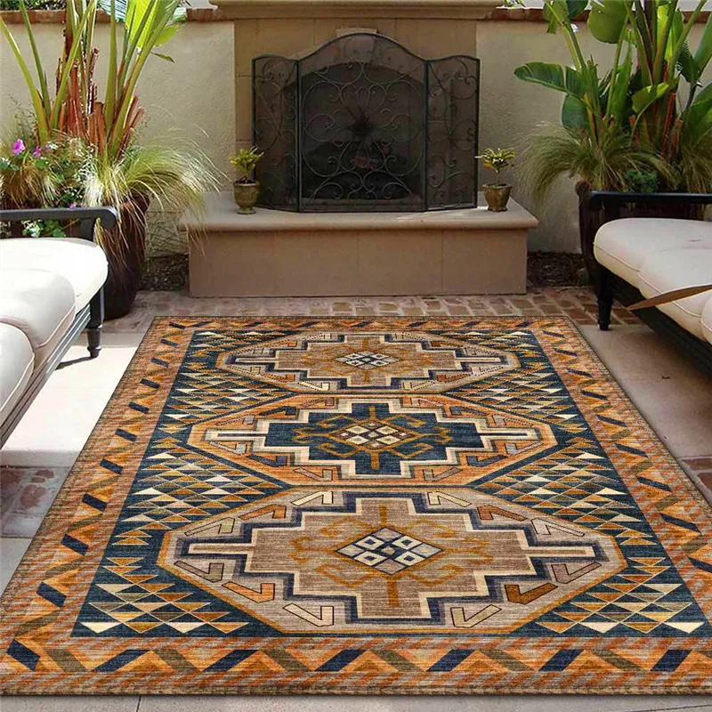 

Fashion European-Style Rug Yellow Brown Geometric Ethnic-Style Carpet Living Room Bedroom Bed Blanket Kitchen Floor Mat