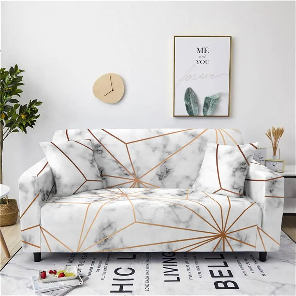 

2021 Geometric Sofa Cover Slipcovers Marble Elastic Sofa Covers for Living Room Couch Cover 1/2/3/4-seater Sofa Towel