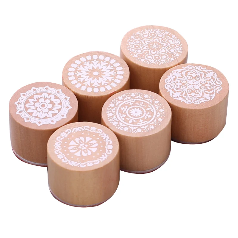 Круглые деревянные штампы для детей журнал резина винтажный узор печать чернил
