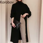 Korobov корейский солидный уличный женский свитер с разрезом Harajuku Водолазка с длинным рукавом пуловер винтажный Модный длинный свитер 78979