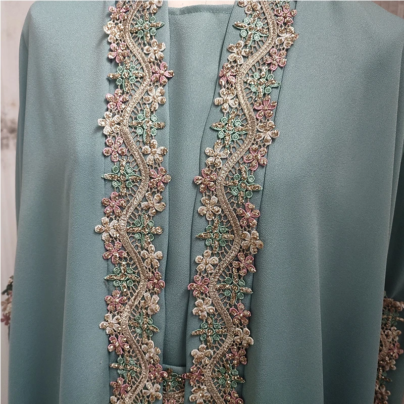 Abaya Robe Fashionable Muslim Women's Suit Kaftan Robe Two-piece Embroidery Contains Belt Ramadan Robe Qatar Islamic Clothing