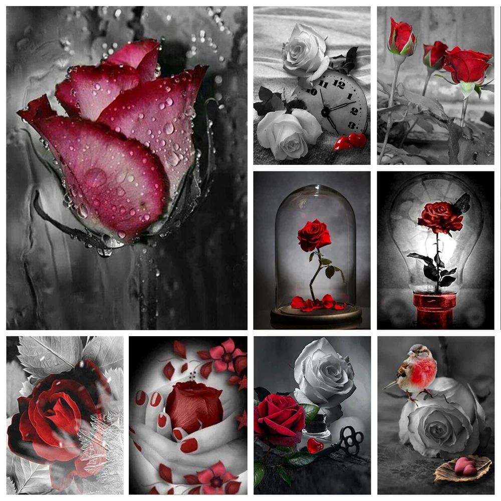 

5D Diamond Painting Cross Stitch Rose Flowers Art Wall Picture Full Drill Mosaic Handmade Embroidery Home Decoration Craft Gift