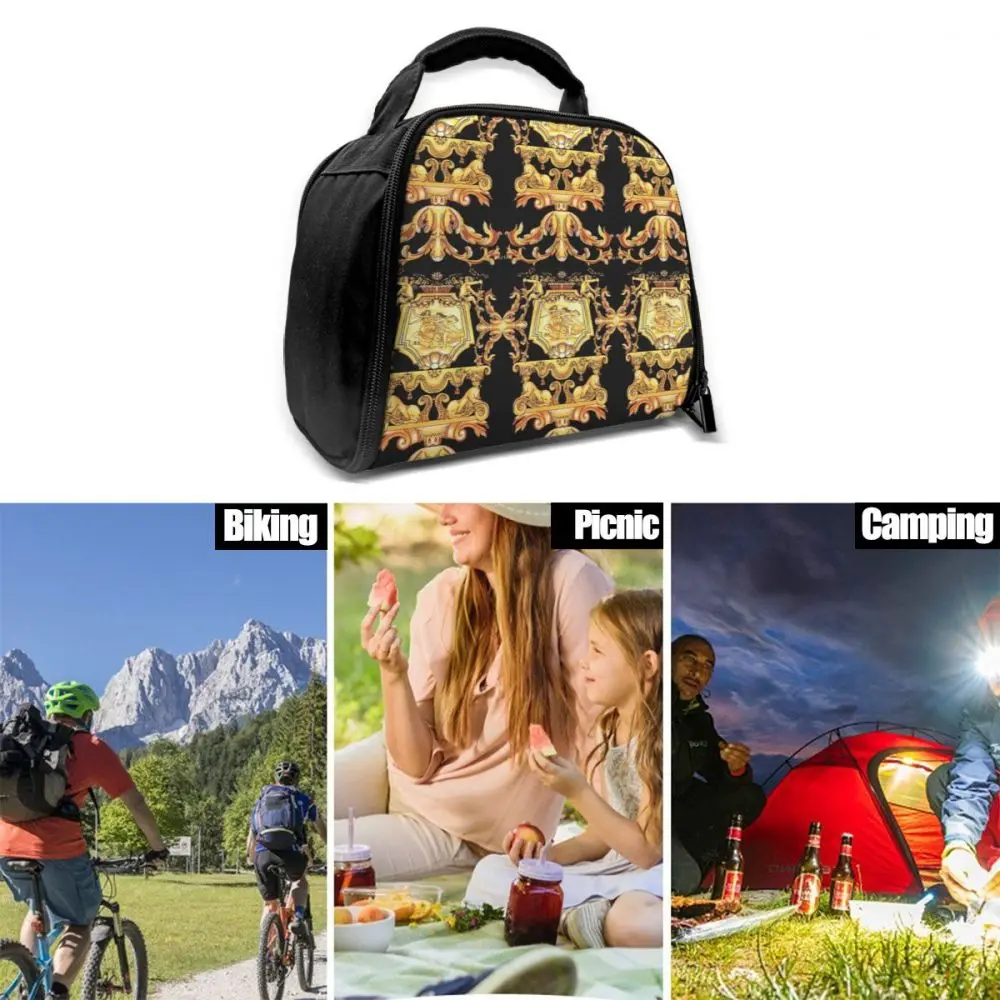 

Noisydesigns Adults Women Girls Portable Insulated Lunch Bag Box Golden Picnic Tote Wholesale Eurpoen Floral Pattern Dropshiping