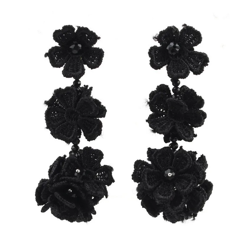 Длинные висячие серьги подвески с кристаллами и бусинами в форме цветка для