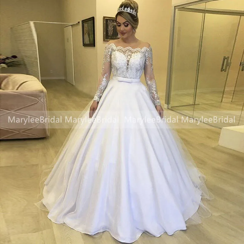 Современные Свадебные платья с длинным рукавом открытыми плечами бальное платье